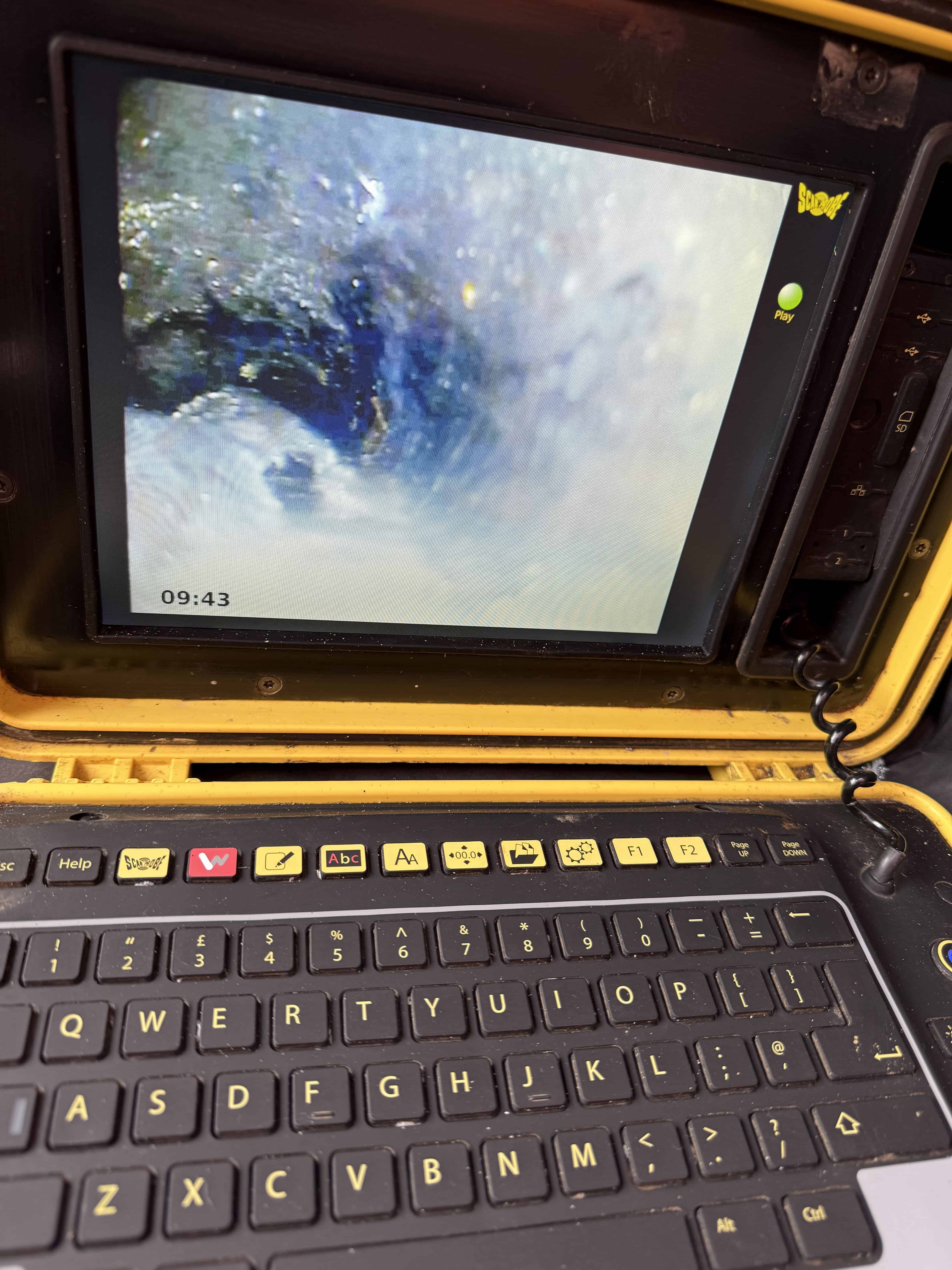 Inspection camera for pitch fibre drain pipe repair and assessment.